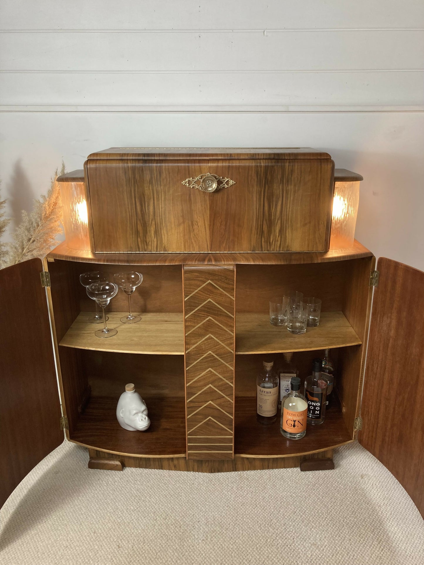 Large Art Deco Walnut Cocktail Cabinet with Design