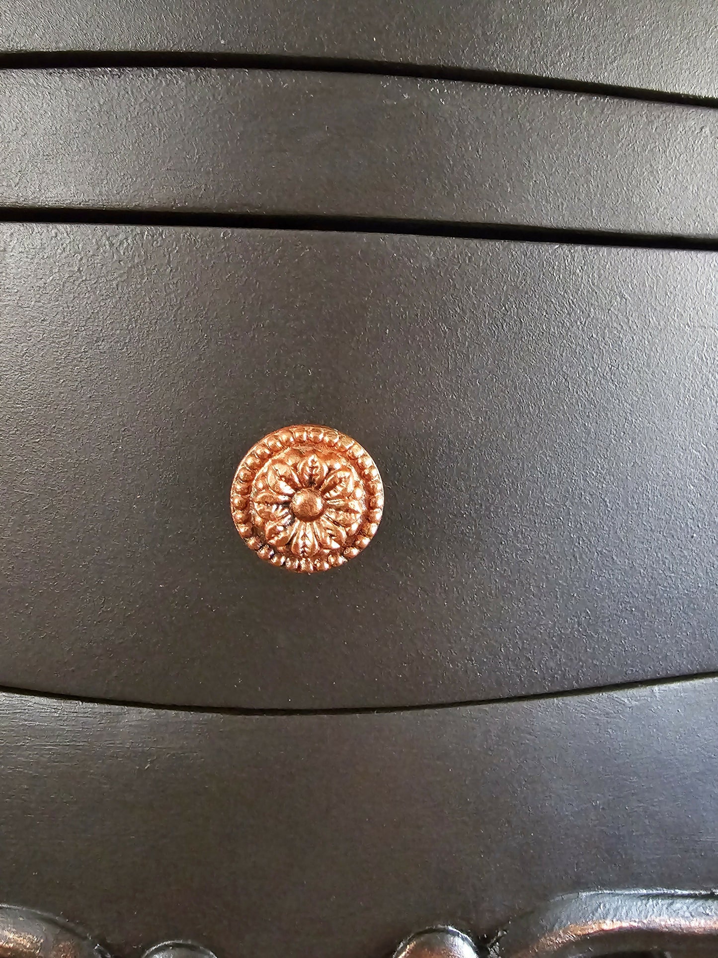 French Side Table Console Table Nightsta in Chocolate Colour with Copper Accents