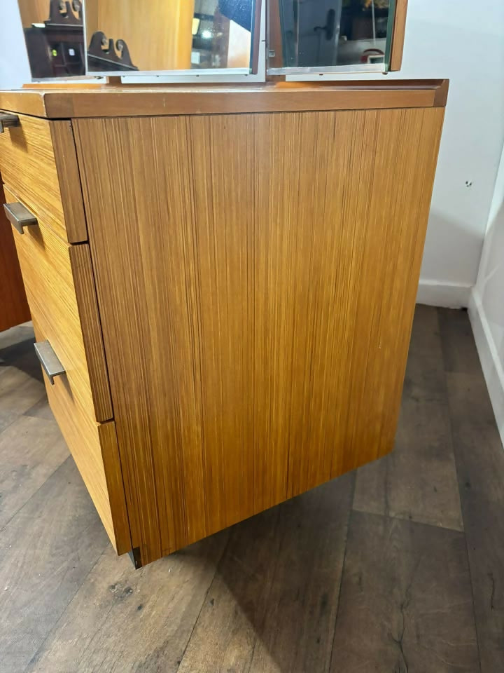 Mid Century Teak Stag Curved Triple Dressing Table
