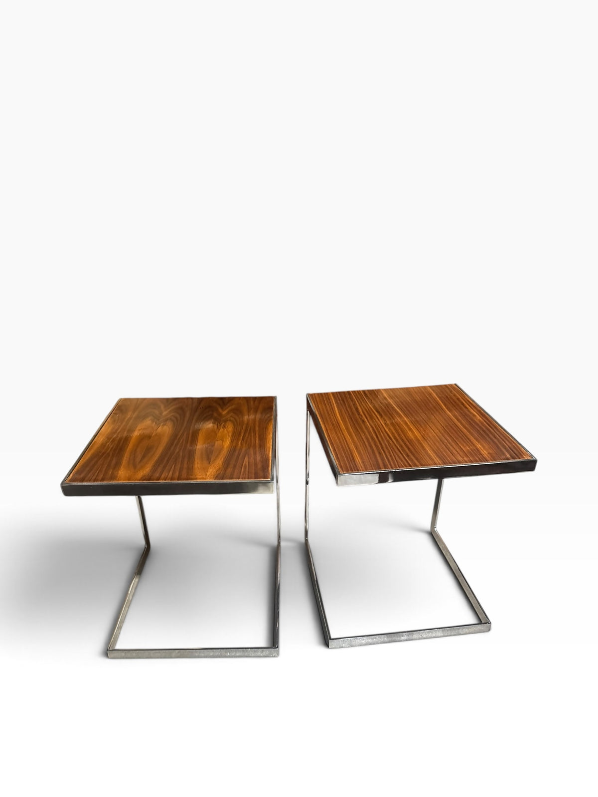 Mid-Century Modern Chrome and Teak side tables / bedside tables