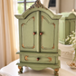 French-Style Miniature Armoire Jewellery Cabinet, Trinket Keepsake Box, Sage Green & Antique Gold