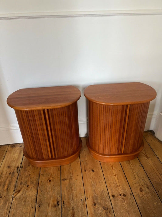 Danish Retro Teak Bedside Cabinets By Dyrlund W Tambour Doors