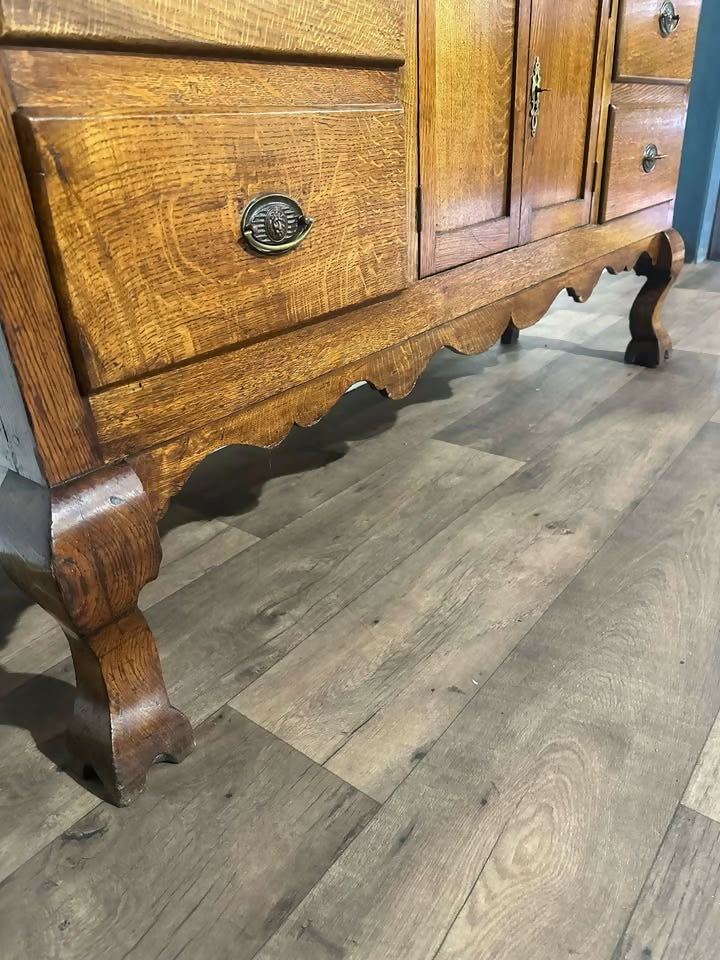 Vintage Oak Dresser With Rack0