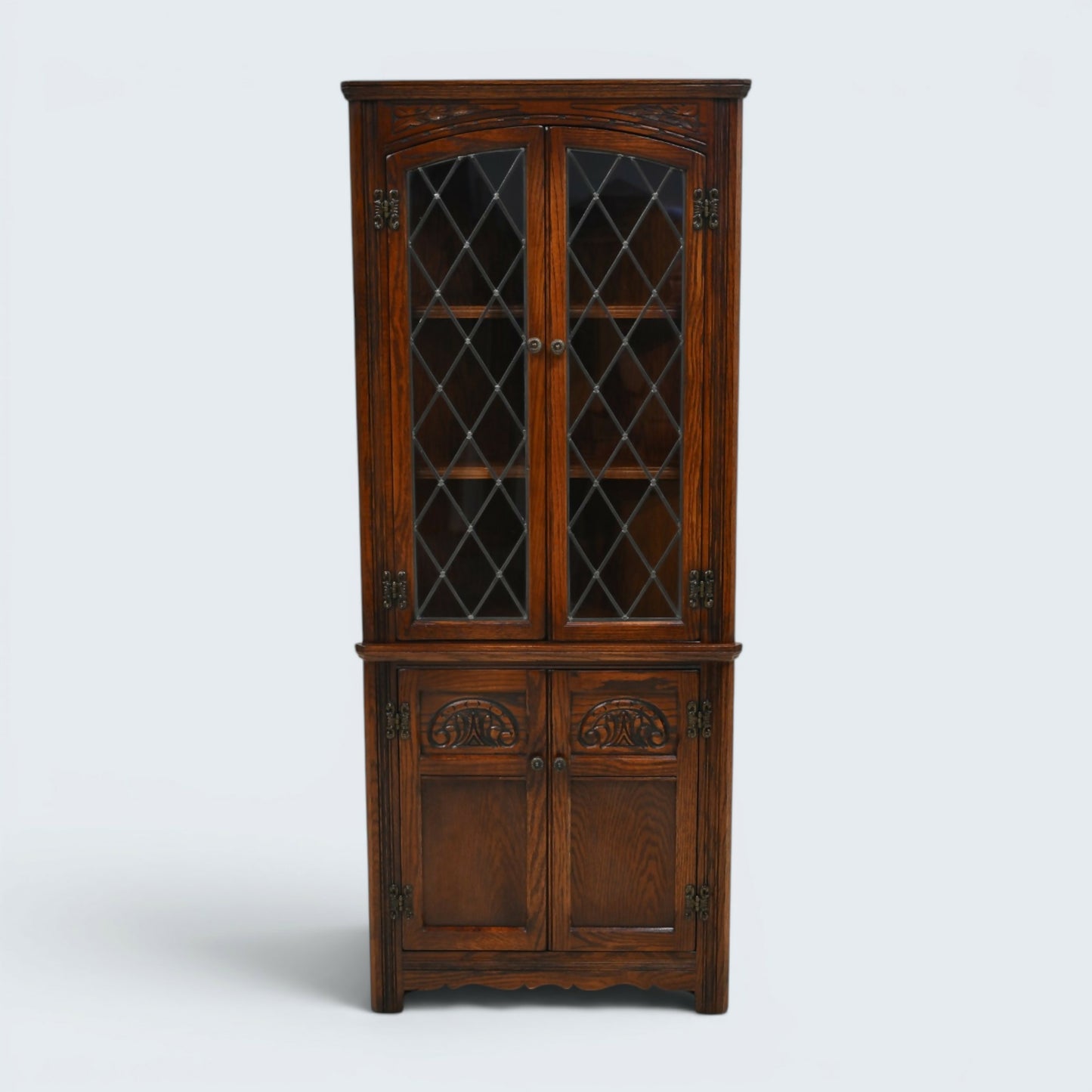 Old Charm Corner Display Cabinet Leaded Glass Tudor Brown EXC FREE UK Delivery*