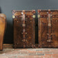 English vintage storage trunks - matching luxury pair - chestnut brown hand dyed