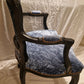 Louis XV Rococco Style Vintage Antique Chair Blue Crushed Velvet