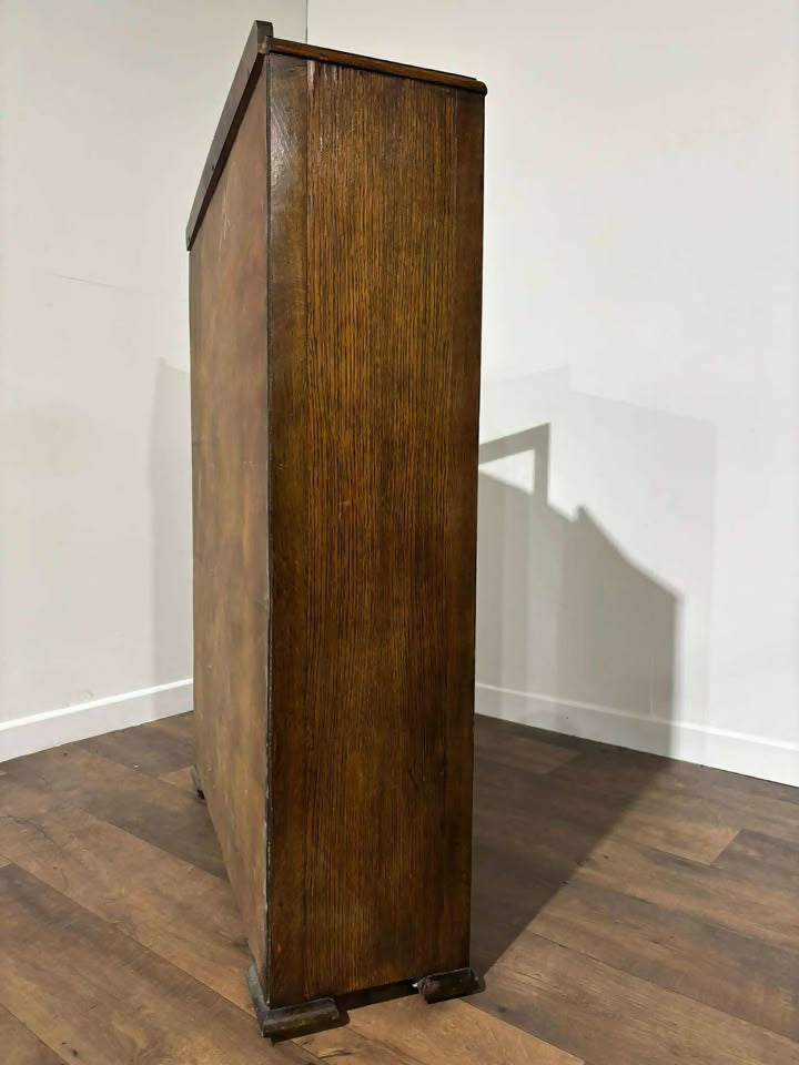 Vintage 1940s Oak Two Door Glazed Bookcase