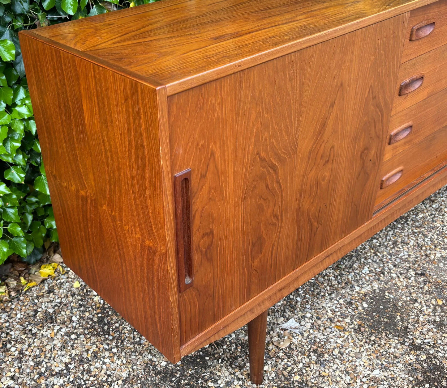 Danish Teak Mid Century Sideboard with Sliding Doors by Clausen and Son