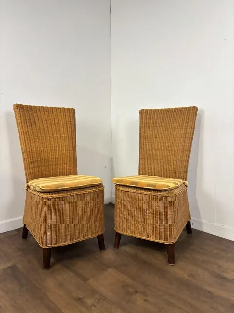 Pair Of Contemporary Wicker Back High Back Dining Chairs
