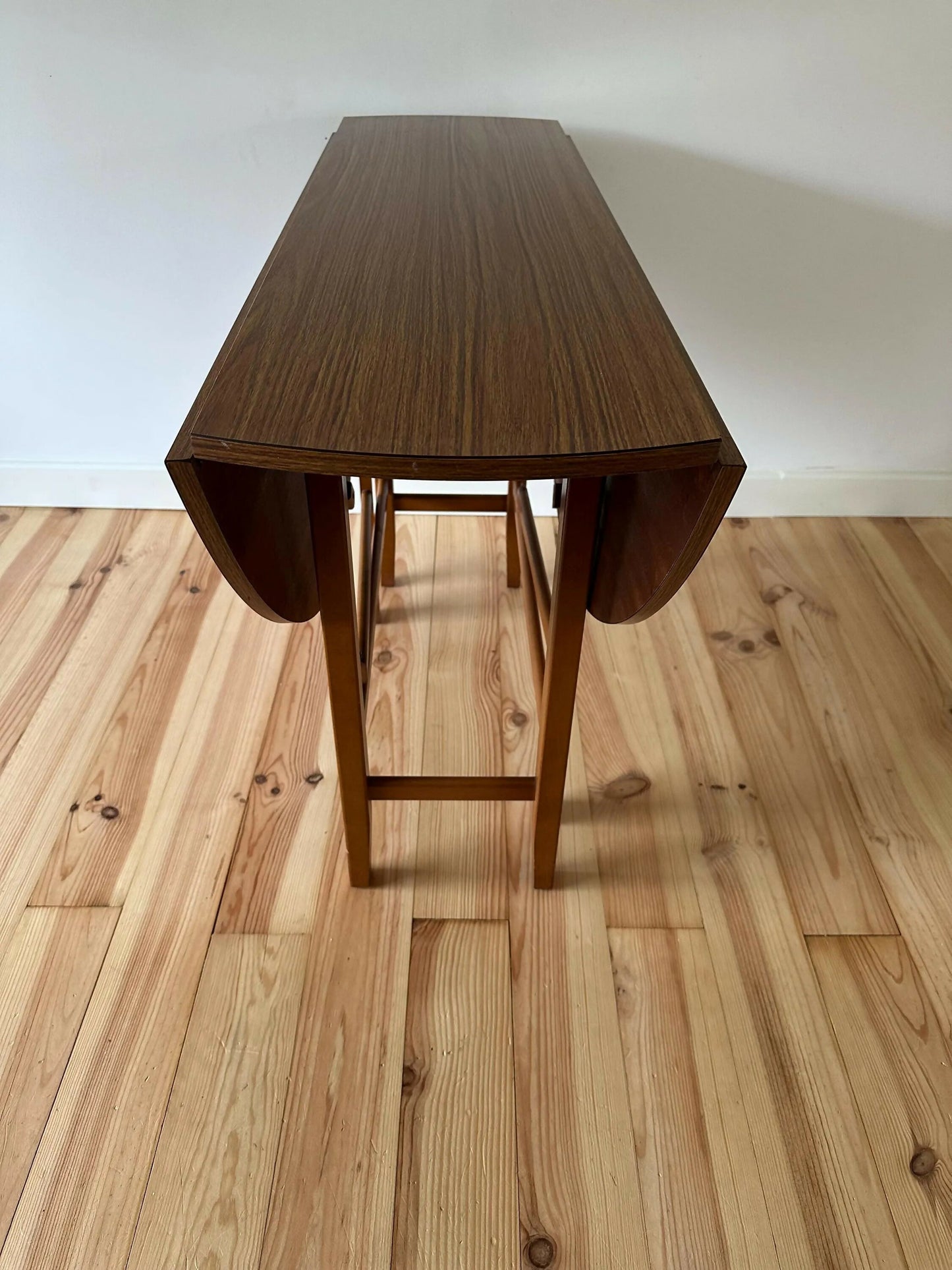 Vintage Mid Century Teak Drop Leaf Table Formica Circular Dining Table