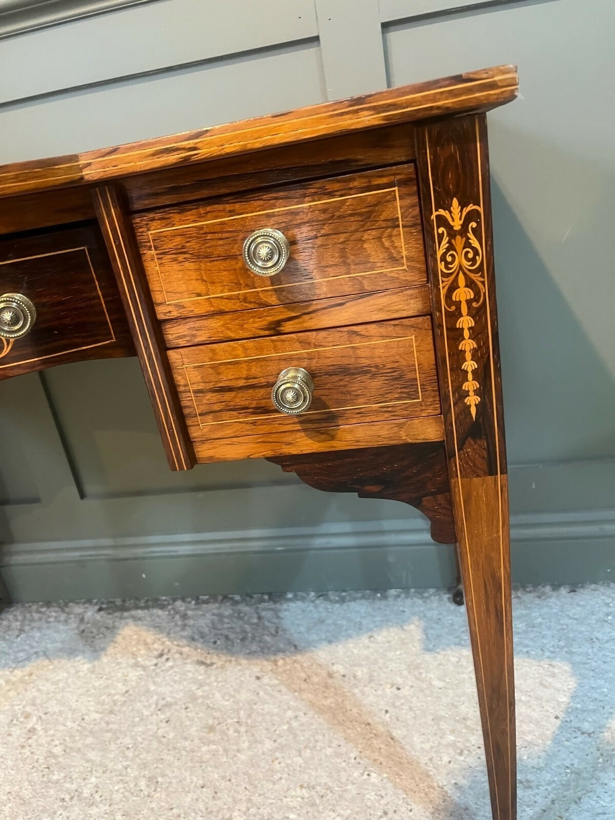 Vintage Desk /Writing Desk Red Leather Top Inlaid Rosewood Mid 1800’s