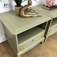Stag Minstrel Bedside Tables In Pale Sage Green With Gold Foil Bird And Floral Design