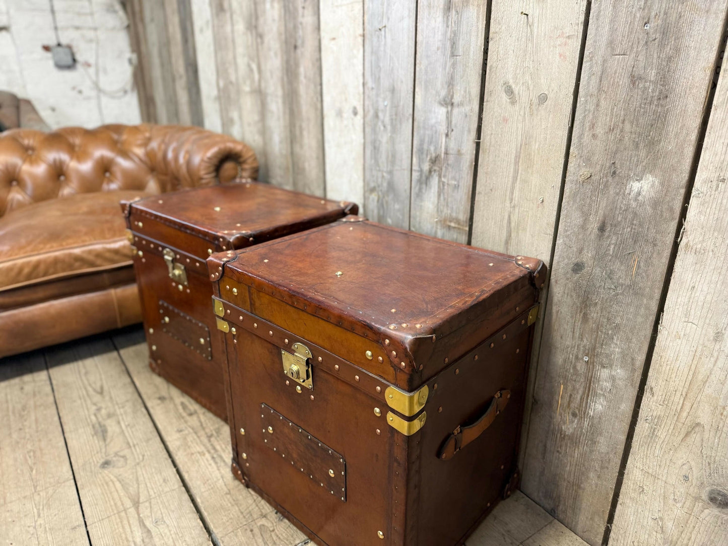 Vintage storage trunks - custom made chests - English antique leather