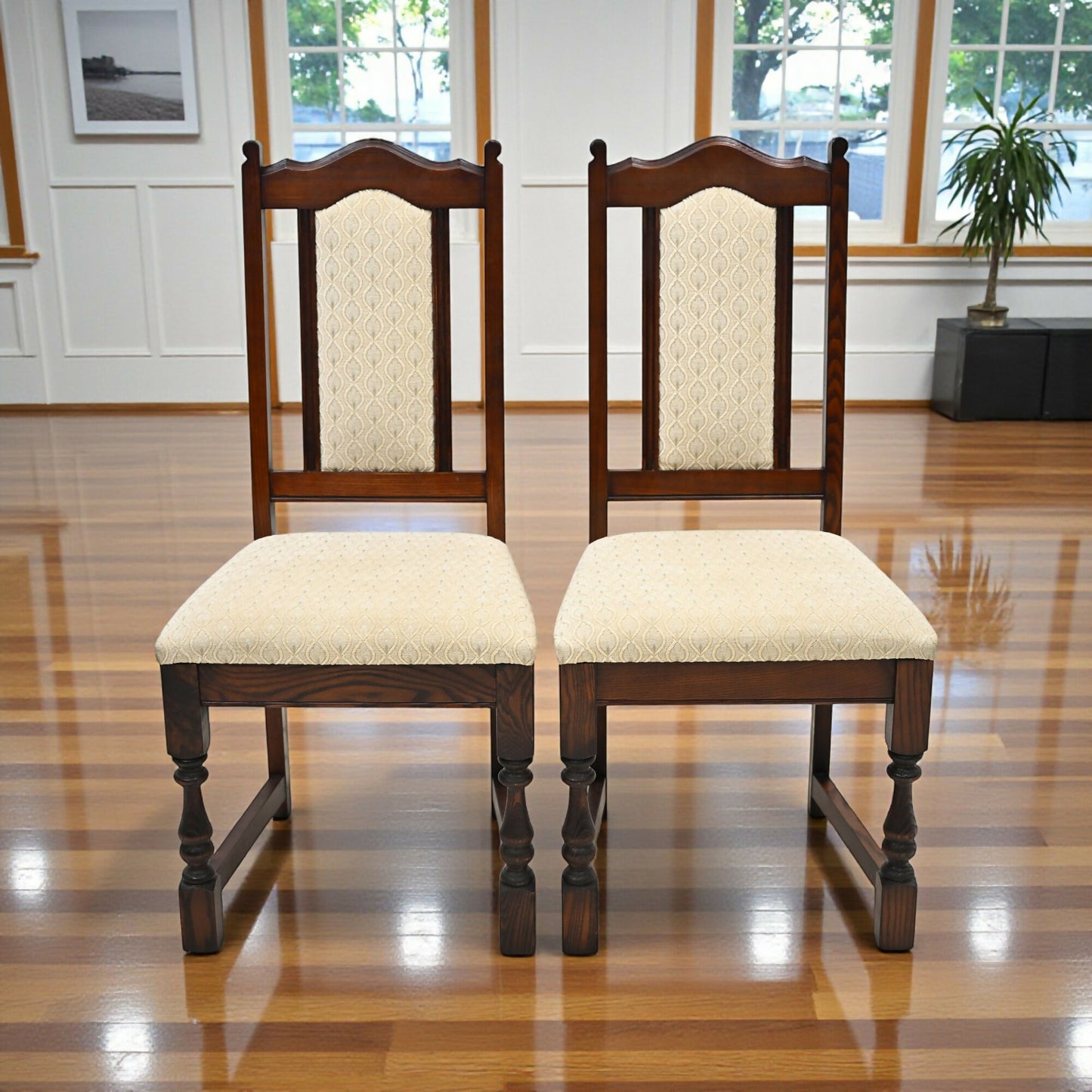 2 Old Charm Dining Chairs Solid Oak Tudor Brown Finish EXC FREE UK Delivery