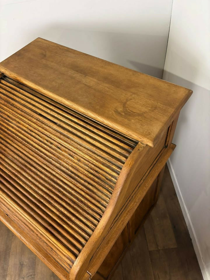Edwardian Oak Small Roll Top Desk