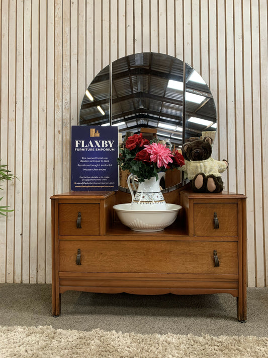 Vintage Art Deco Oak Dressing Table Circular Mirror BCM/HL Lebus Vanity Desks