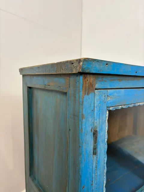 Rustic Reclaimed Wood Indian Blue Display Cabinet