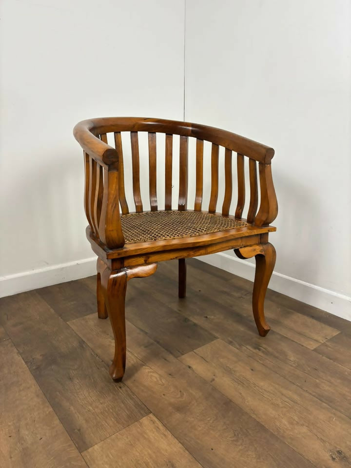 Antique Style Hardwood Bergère Chair with Cane Seat & Cabriole Legs