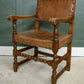 6 Oak Leather Dining Chairs - Cromwellian Style