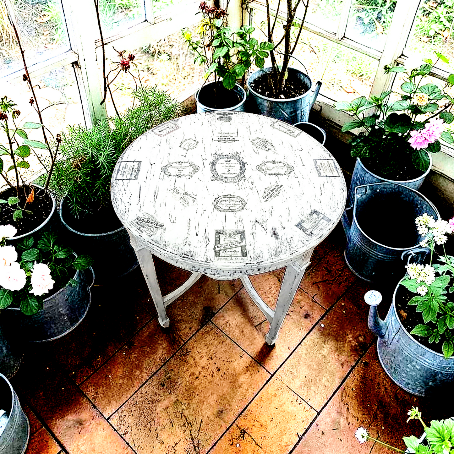 French Labels Decoupaged Table