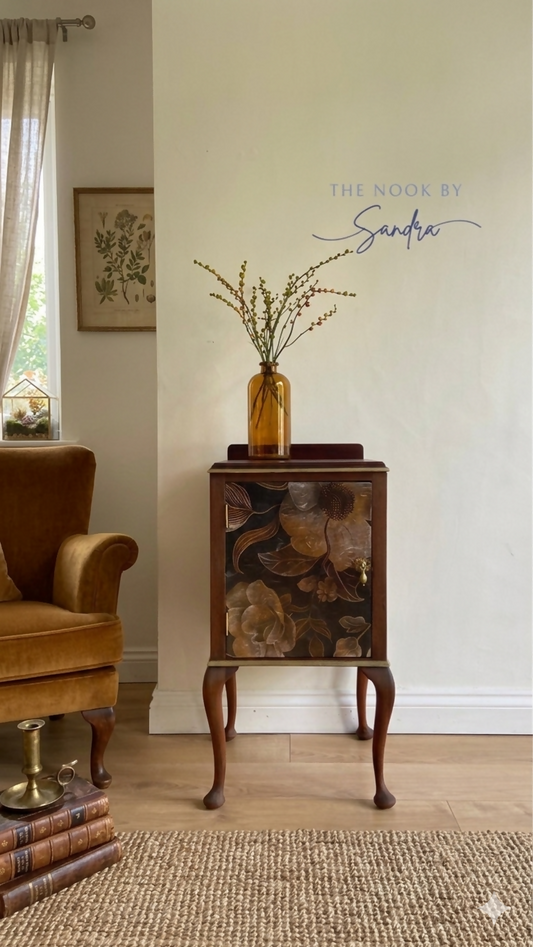 Statement Entryway Cabinet -Dark Botanical & Refinished Wood ,Small Drinks Cabinet ,Nightstand