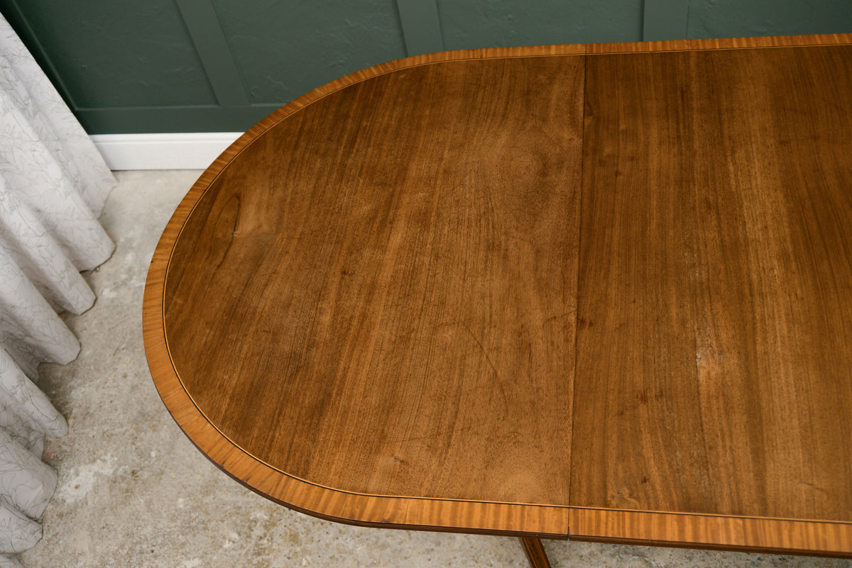 Regency Style Mahogany Extending Dining Table with Leaf - Twin Pedestal - D End