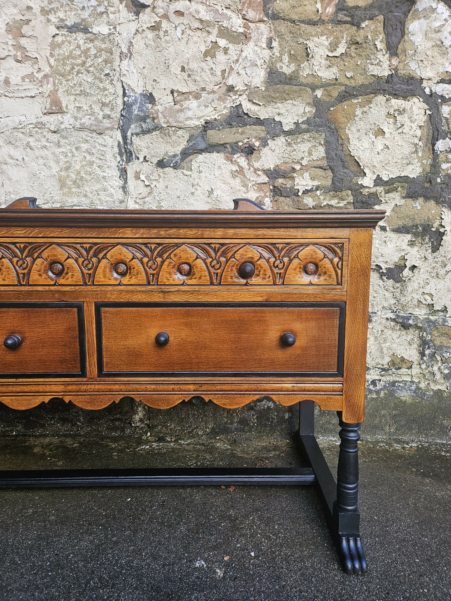 Vintage Chest Of Drawers Oak Tallboy Cabinet Three Drawer Chest With Ebonised Detailing