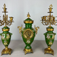 Mantel Clock Set Antique French Garniture Porcelain Bronze Candelabras LOT 3620