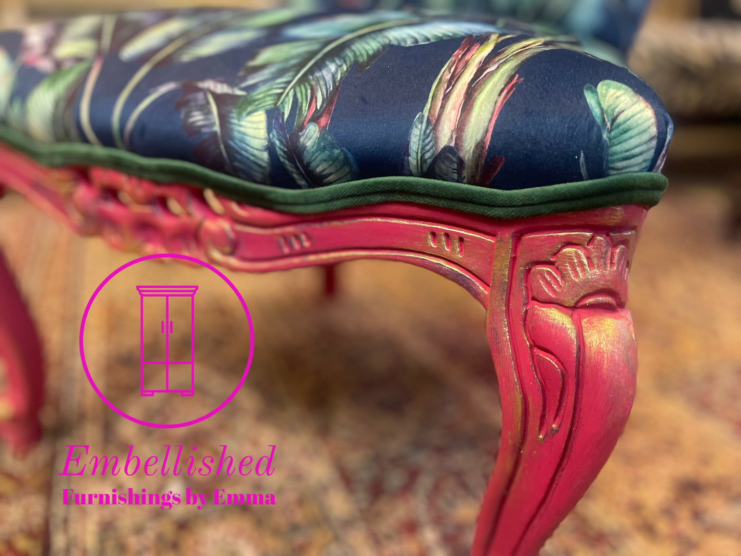Bold statement accent chair. Pinks,blues and golds
