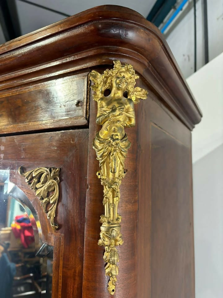 Antique French Louis XV Style Mirrored Armoire