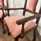 Pair Of Vintage Oak Armchairs With Pink Upholstered Seats & Backs
