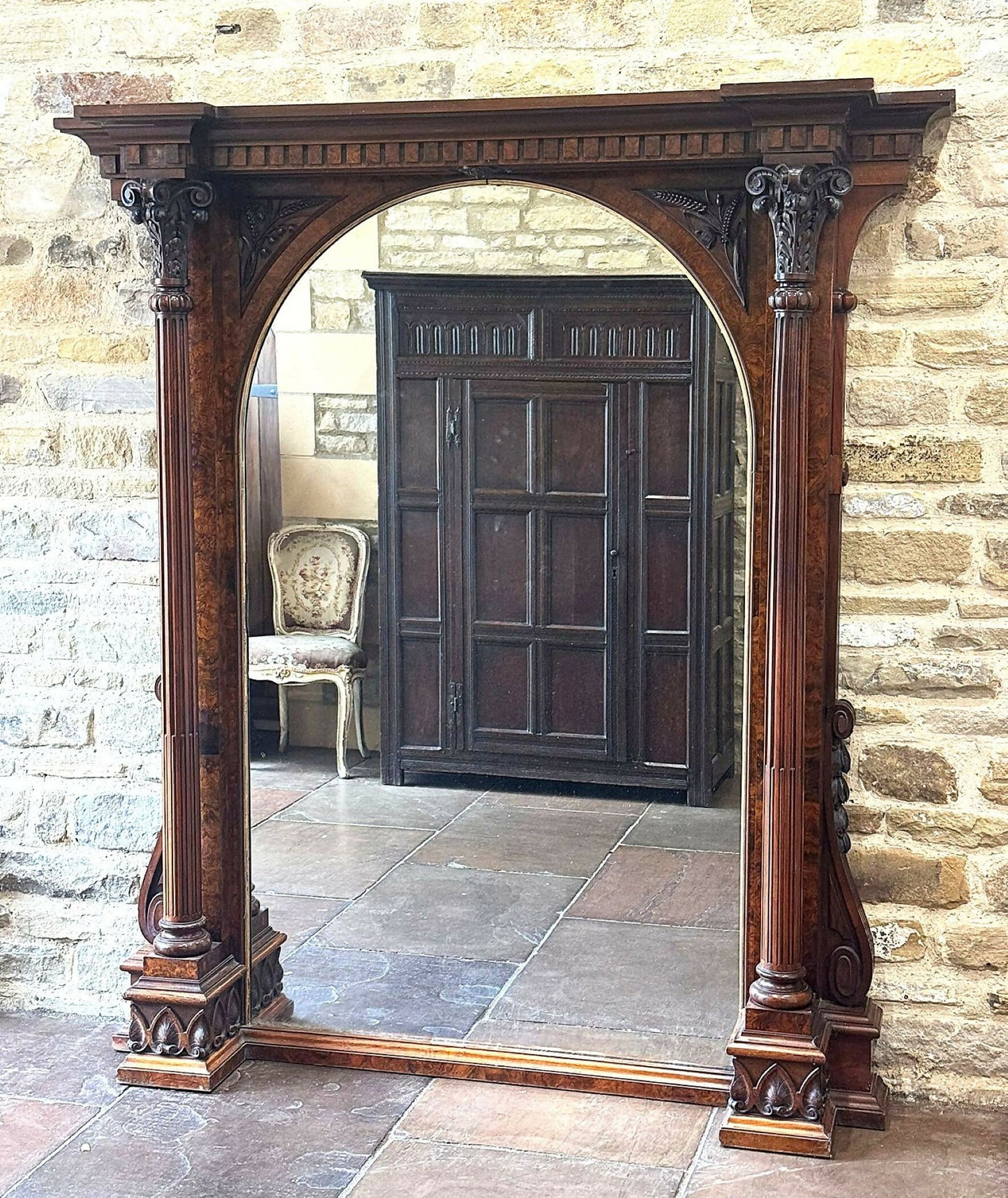 A Good Large Victorian Carved and Figured Walnut Overmantel Mirror