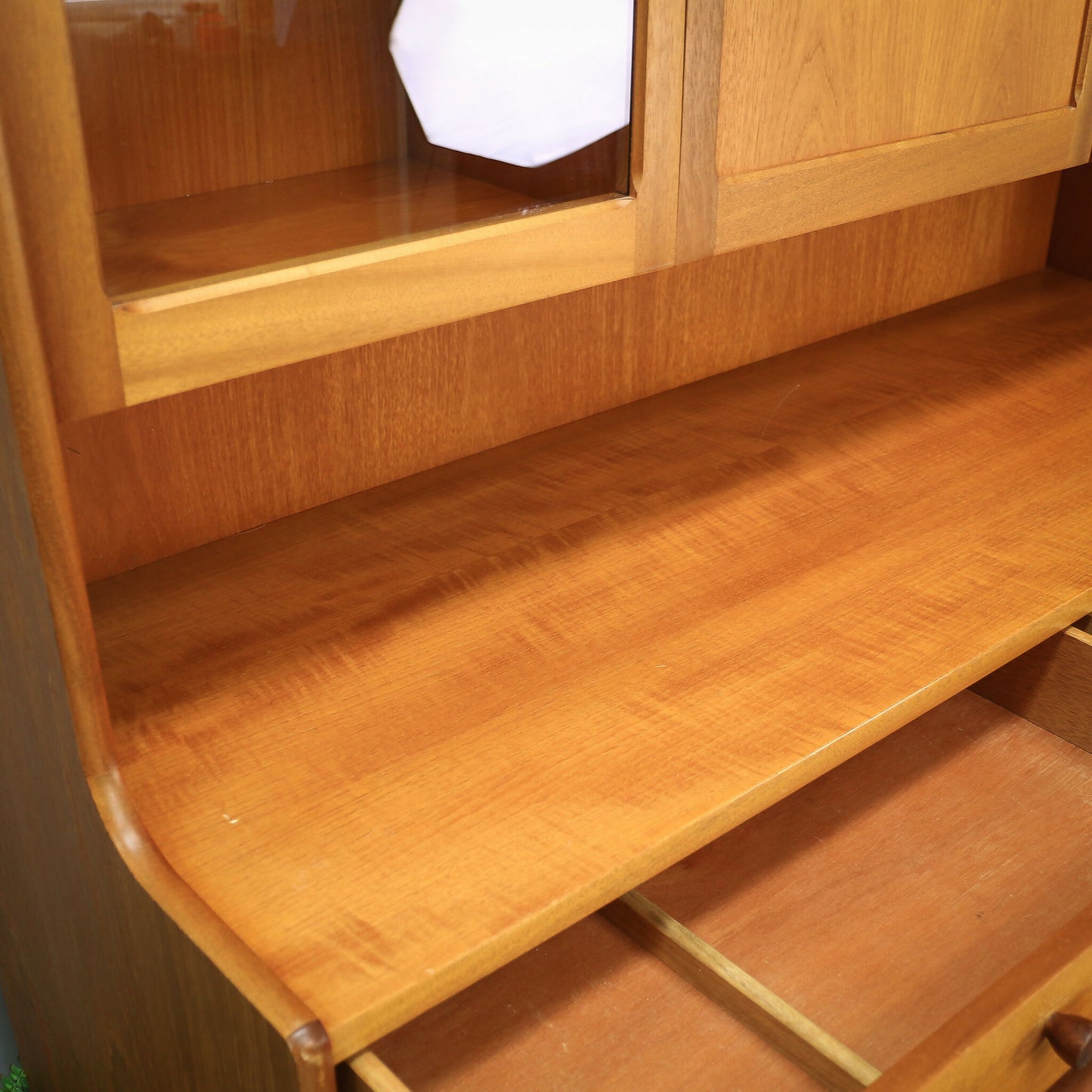 Nathan Wall Unit Display Cabinet in Teak, Glazed Doors 1980s Parker Knoll label