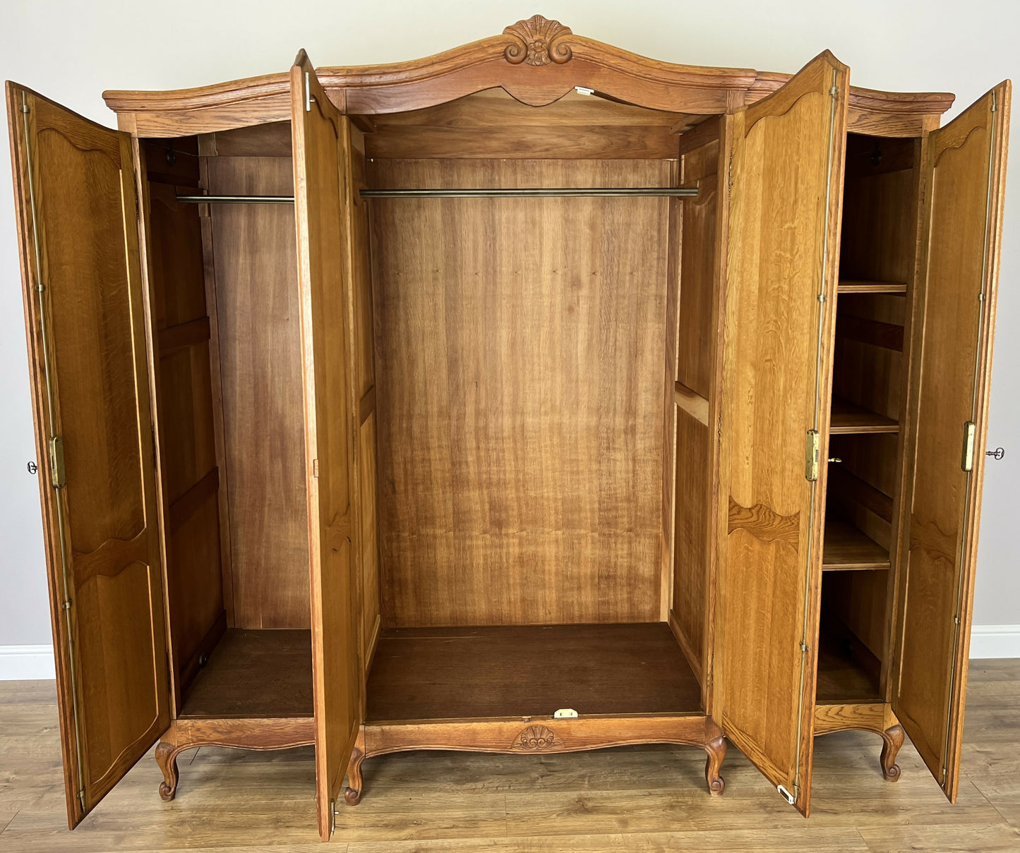 Wardrobe Vintage French Louis XVI Style Oak Four Door Carved Armoire LOT 6399
