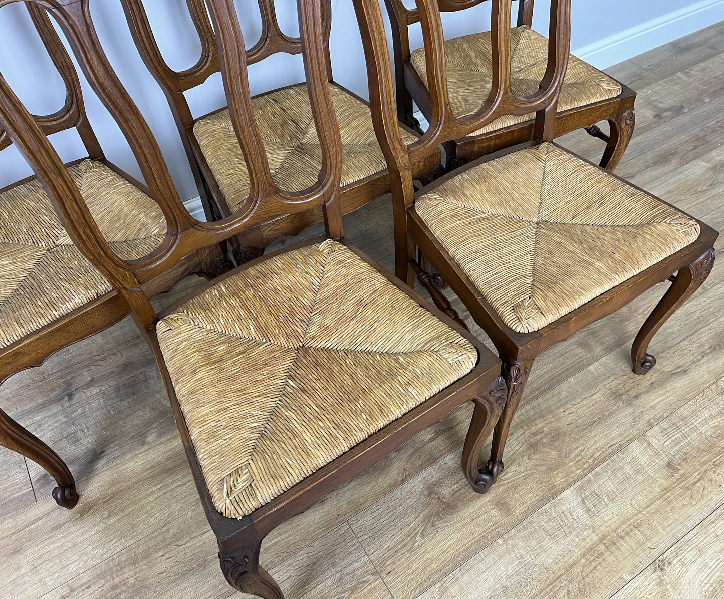 Dining Chairs Vintage French Louis Style Oak Rush Seat Set of 6 Chairs LOT 6348