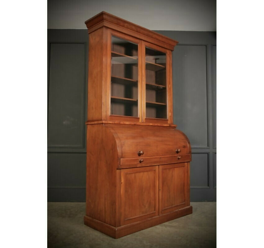 Walnut Cylinder Bureau Vintage Bookcase