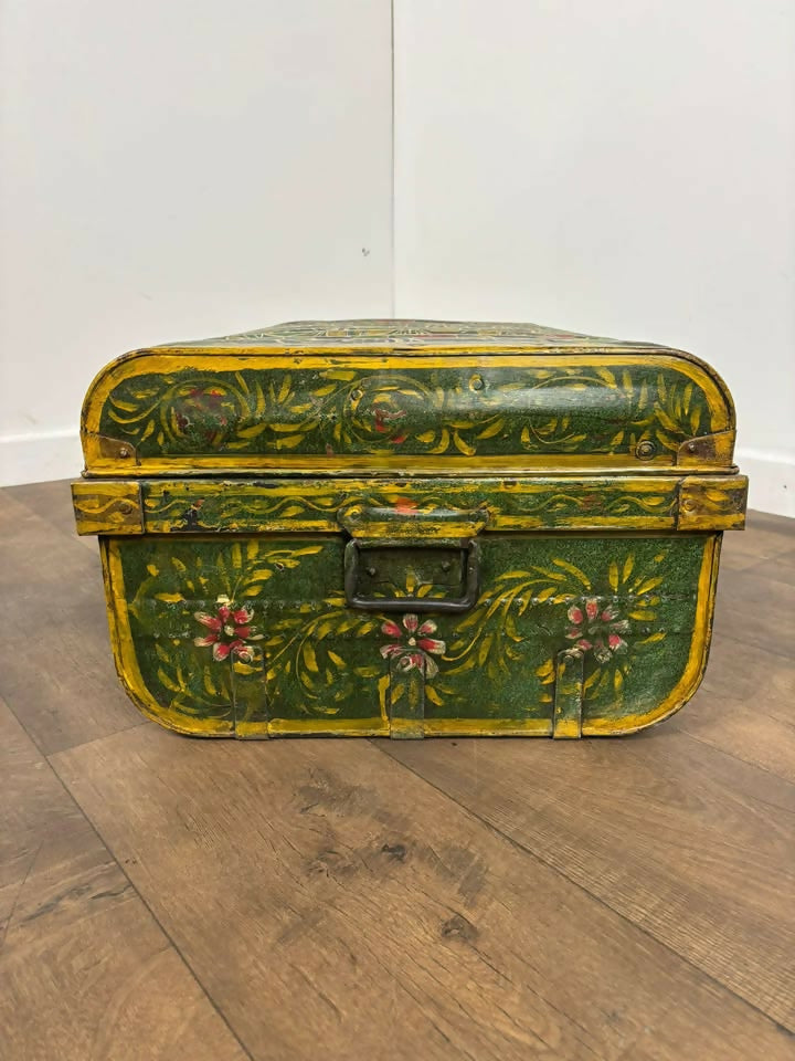Vintage Indian Reclaimed Hand Painted Metal Trunk