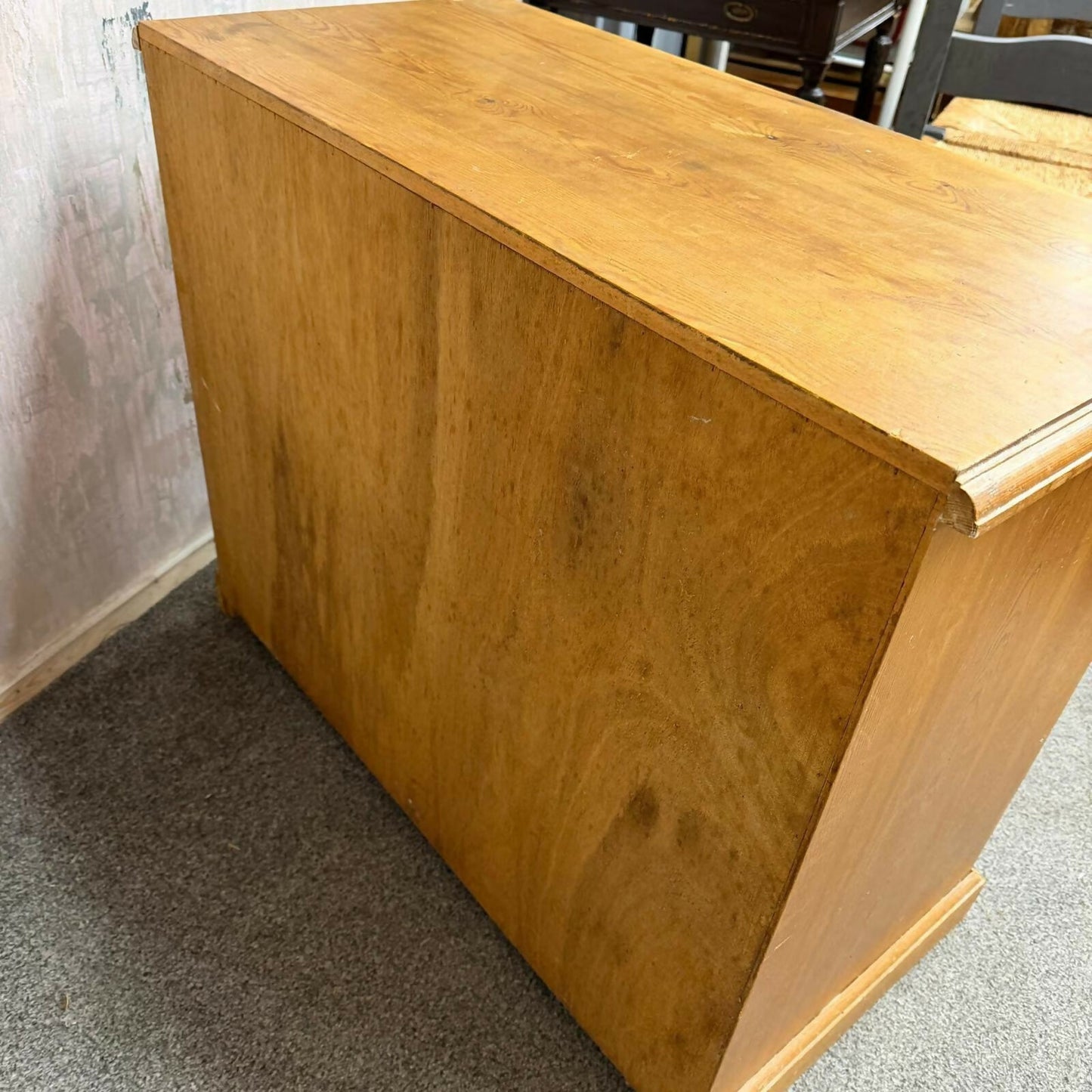 Vintage Solid Pine Low Chest of 3 Drawers Knob Handles Plinth