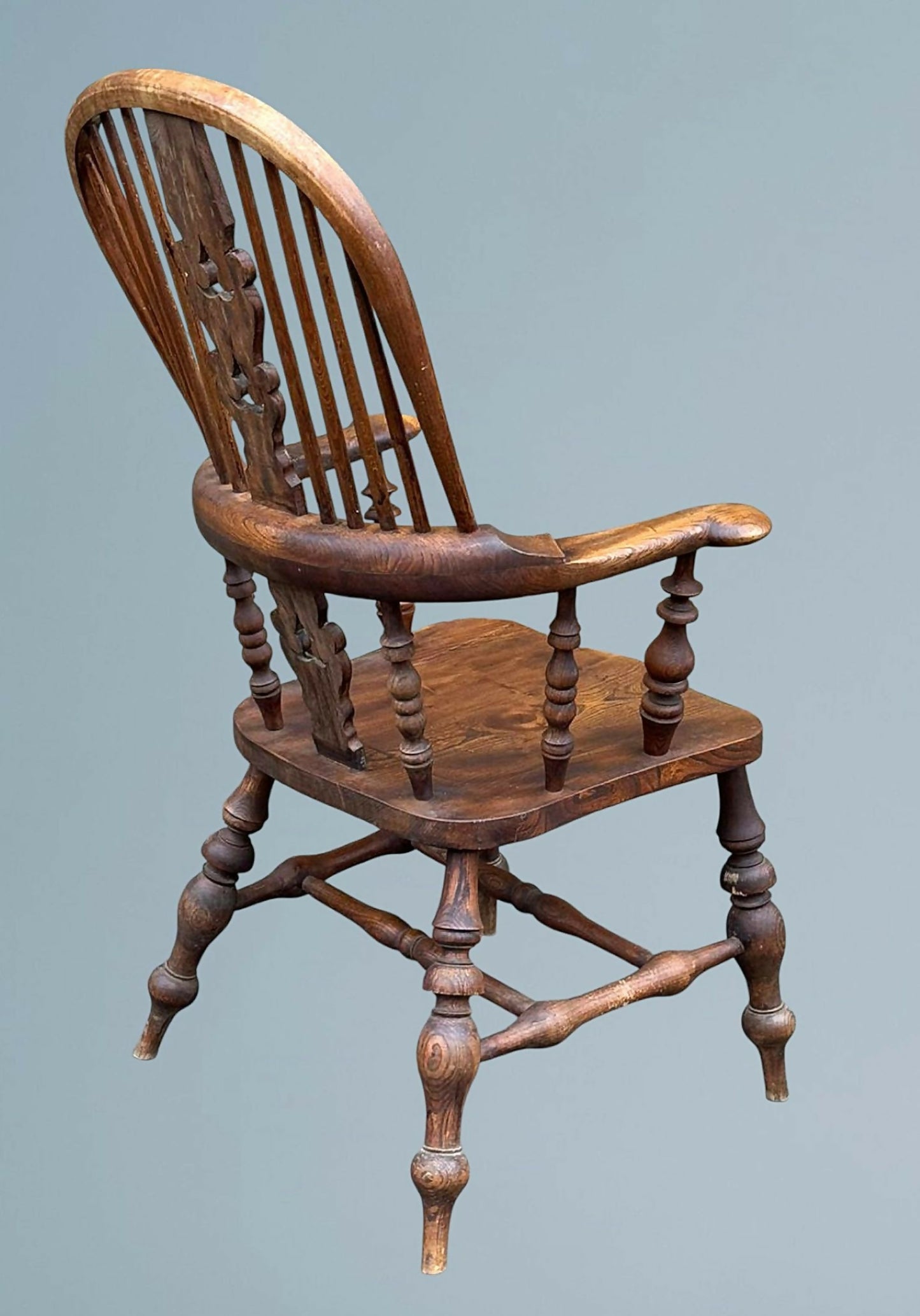 High Back Elm Broad Arm Windsor Chair