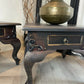 Vintage hand-painted side tables. Pair of french style bedside tables. Metallic finish