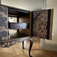 Cocktail Cabinet. Vintage Queen Anne Repro. Chinoiserie style. Black & Gold. Handpainted.