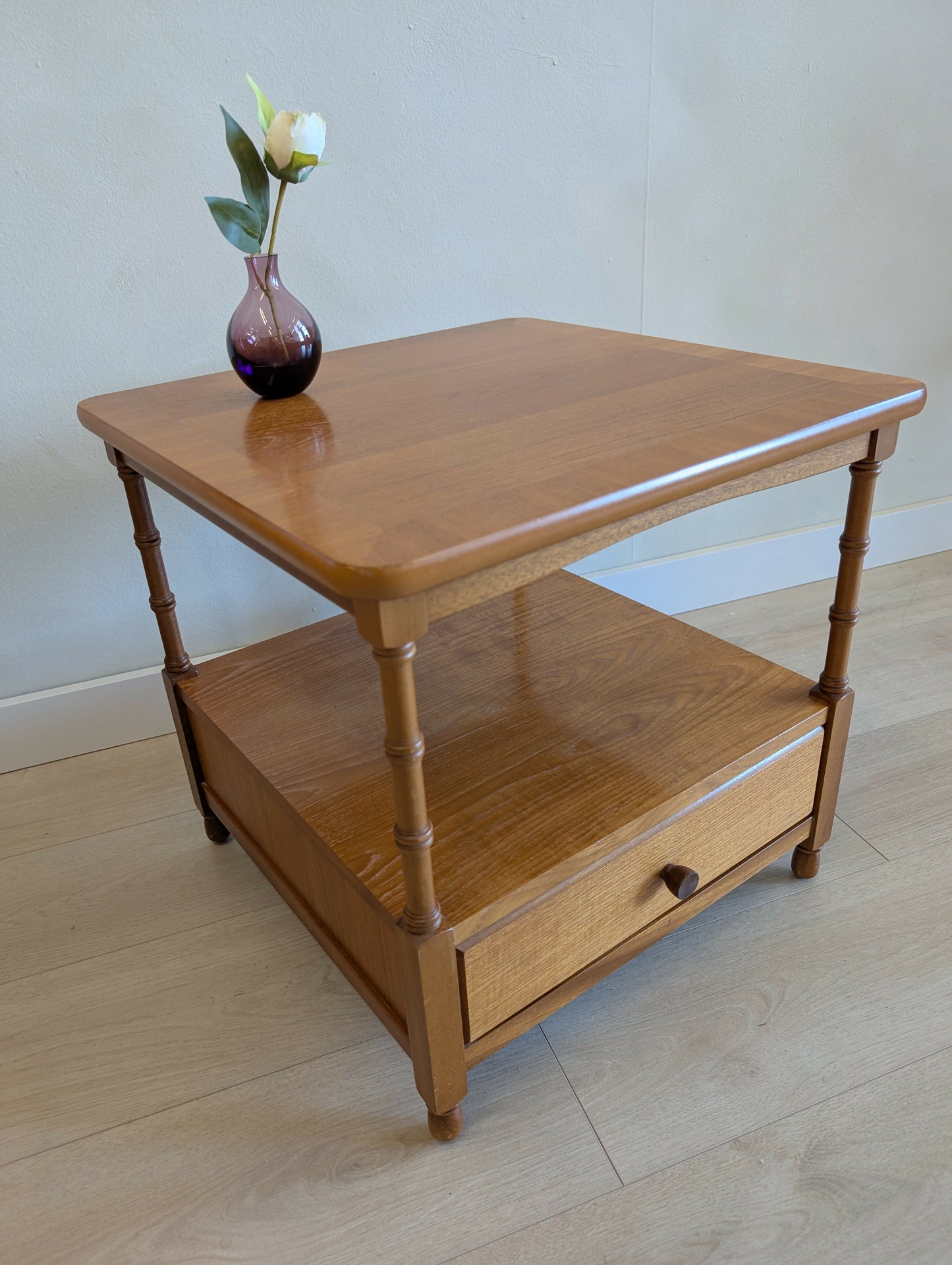 Mid Century Parker Knoll Nathan Teak Side Table with Drawer & Shelf