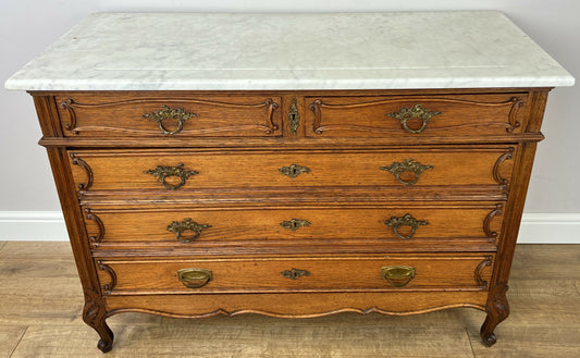 Chest of Drawers Antique French Oak Marble Top 5 Drawers Carved Cabinet LOT 6279
