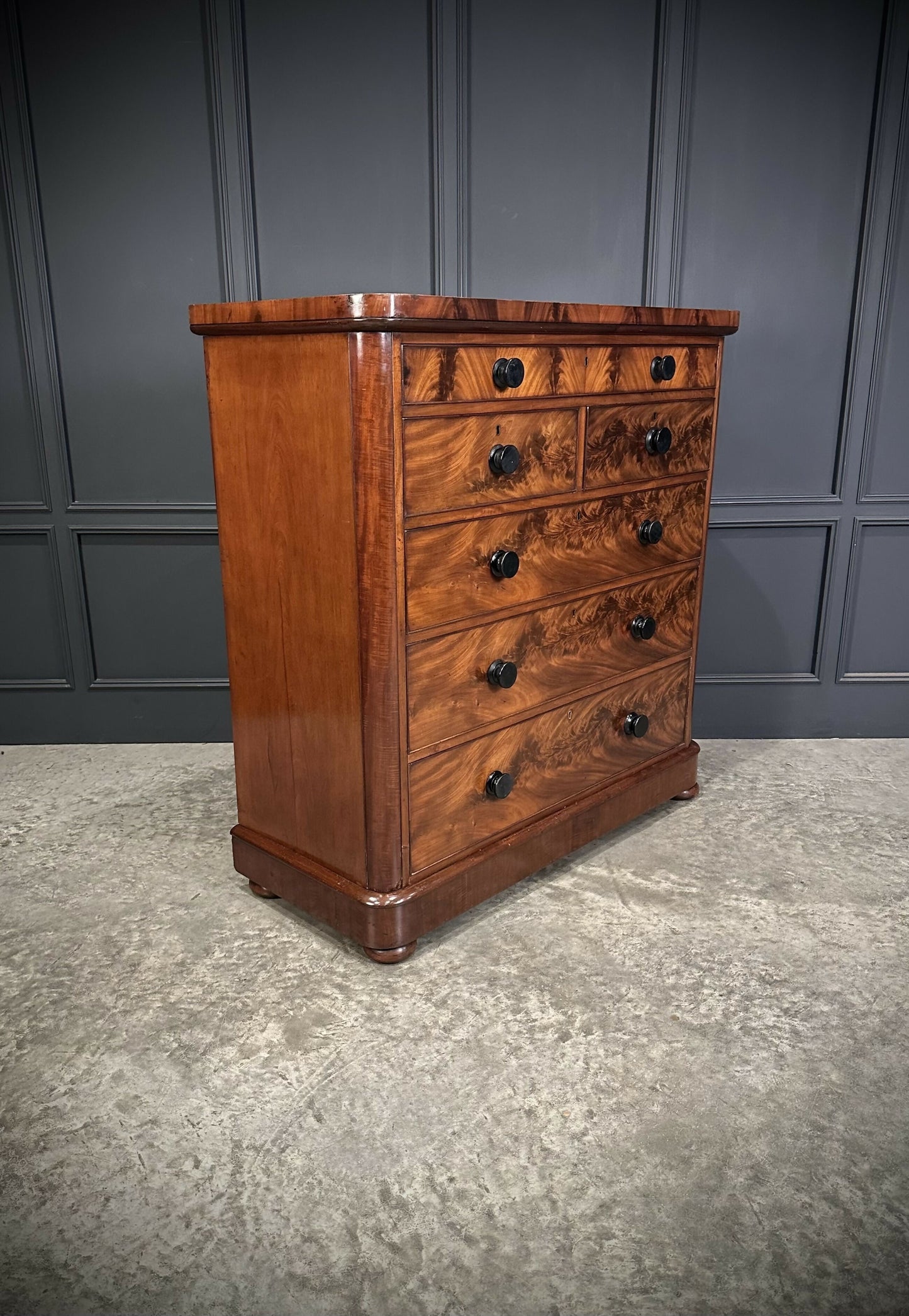 Large Vintage Victorian Tallboy Flame Mahogany Chest Of Drawers