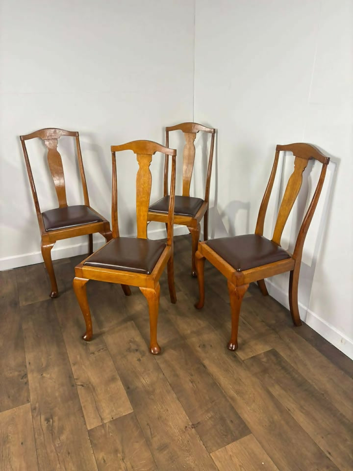 Vintage Set Of Four Honey Oak Dining Chairs