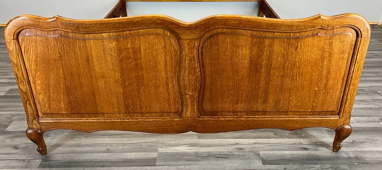 Bed Vintage French Louis XVI Double Bed Frame Oak Carved Headboard LOT 3659