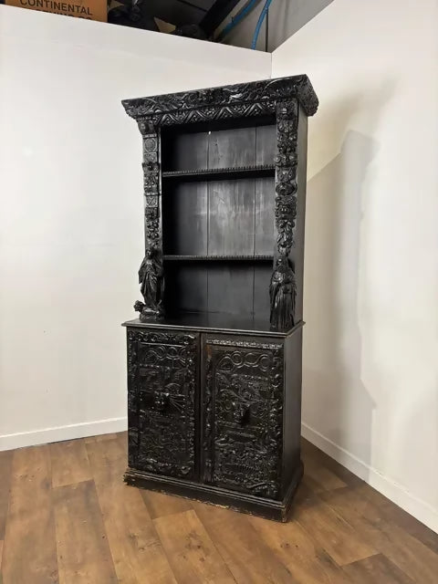 Antique Continental Heavily Carved Open Bookcase