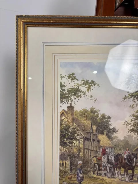 J. L. Chapman Framed Rural Village Print – Horse & Cart Country Scene