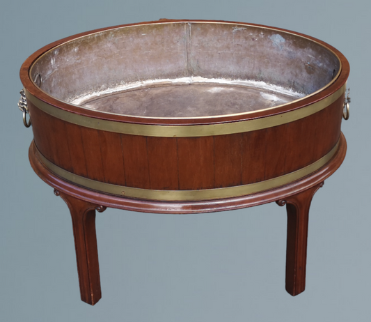 Mahogany and Brass Bound Oval Wine Cooler or Jardinière