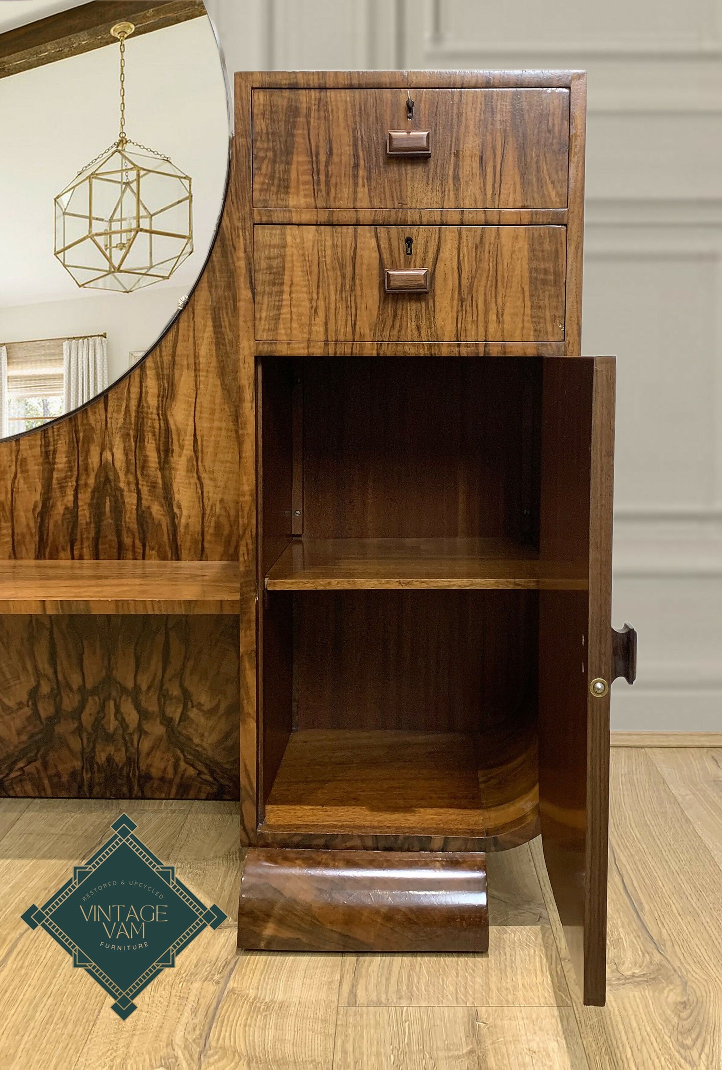 c.1930 French Art Deco olivewood Metamorphic dressing table/vanity